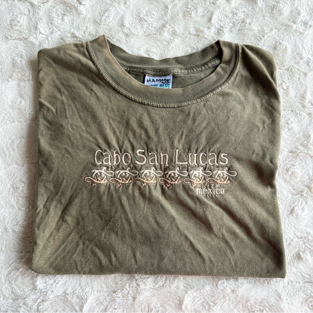 Vintage Cabo San Lucas Mexico Shirt Tee Mens XL Green Lizard Embroidered READ